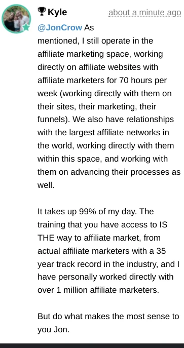 Wealthy Affiliate Co-Founder Kyle In The Live Chat